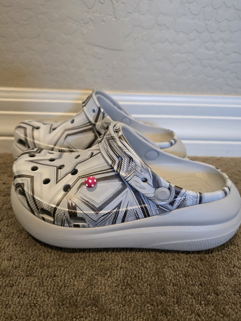 CROCS These are white and Gray graphic Crocs Classic Crush Disco Clog platform